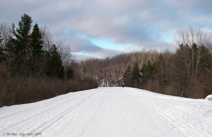 Late afternoon skier on the Gatineau Parkway