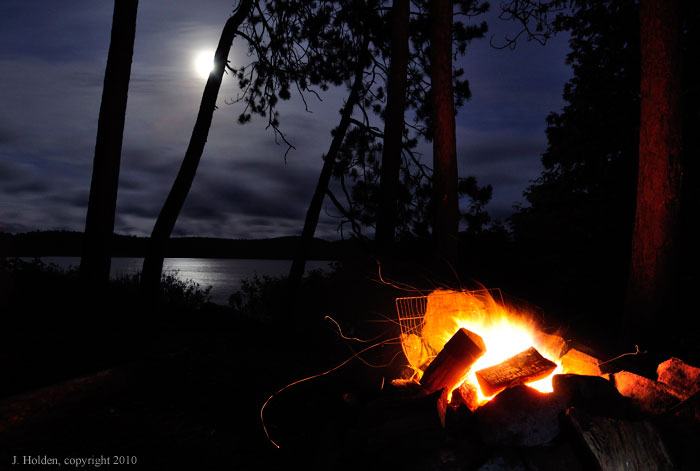 Moon and firelight, Rock Lake